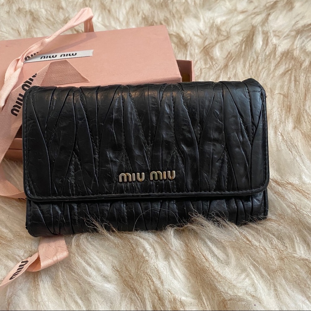 Miu miu trifold black wallet